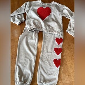 Jessica Simpson Cream Sweatsuit with Red Heart Accents - Valentine’s Day Size 8